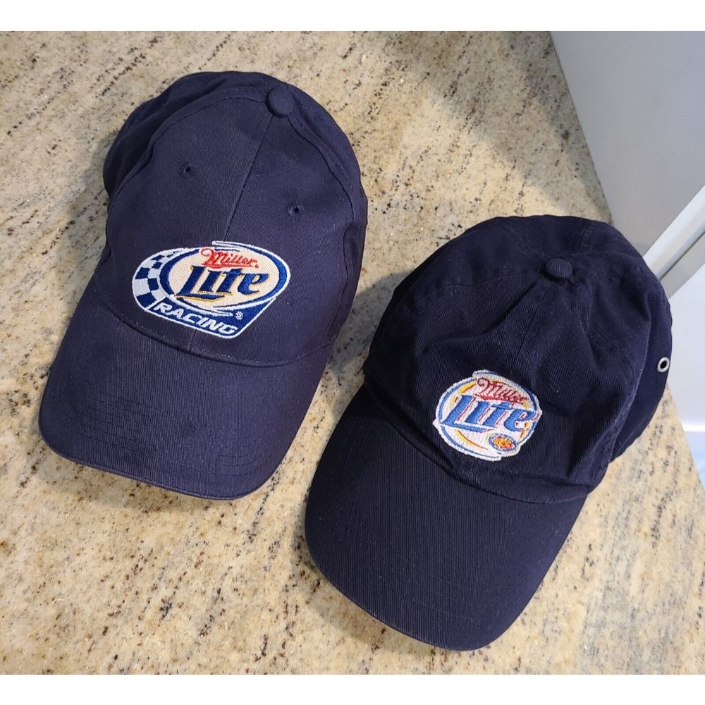 2 Blue Cap Hats  Miller Lite Racing & Miller Lite Adjustable
